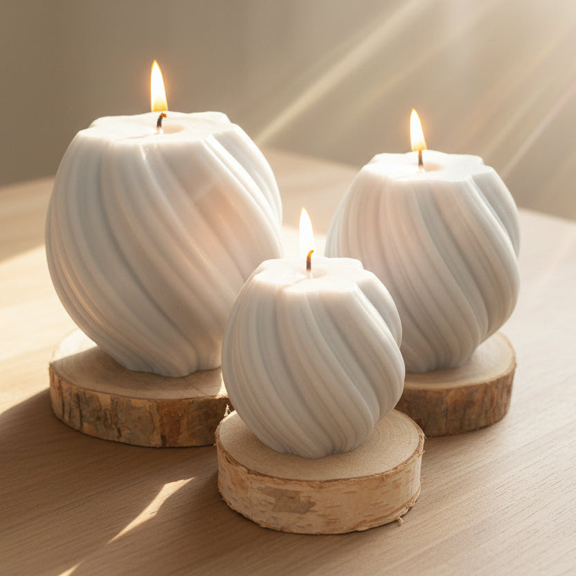 Sierkaarsen - Set witte kaarsen met gedraaid design