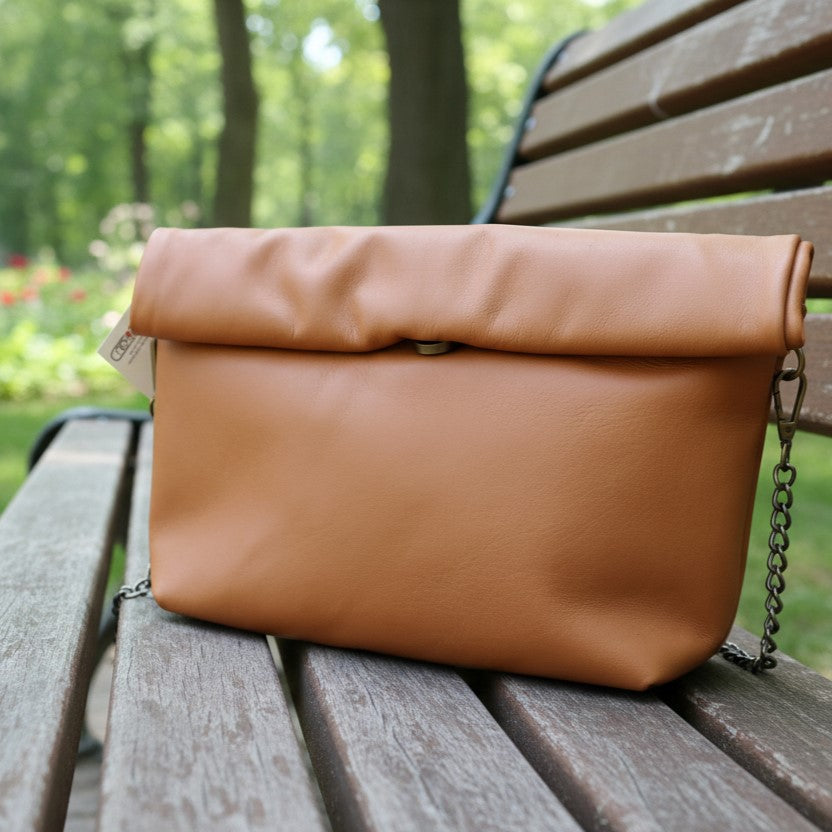 Leren schoudertas - cognackleur