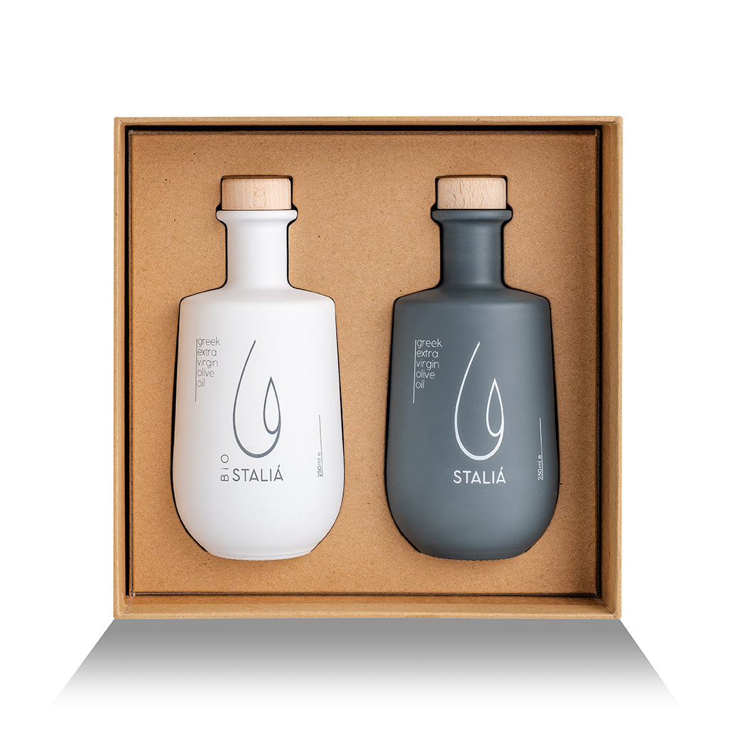 Luxe giftset - Premium extra vierge olijfolie 2 x 250 ml (grijs & wit)