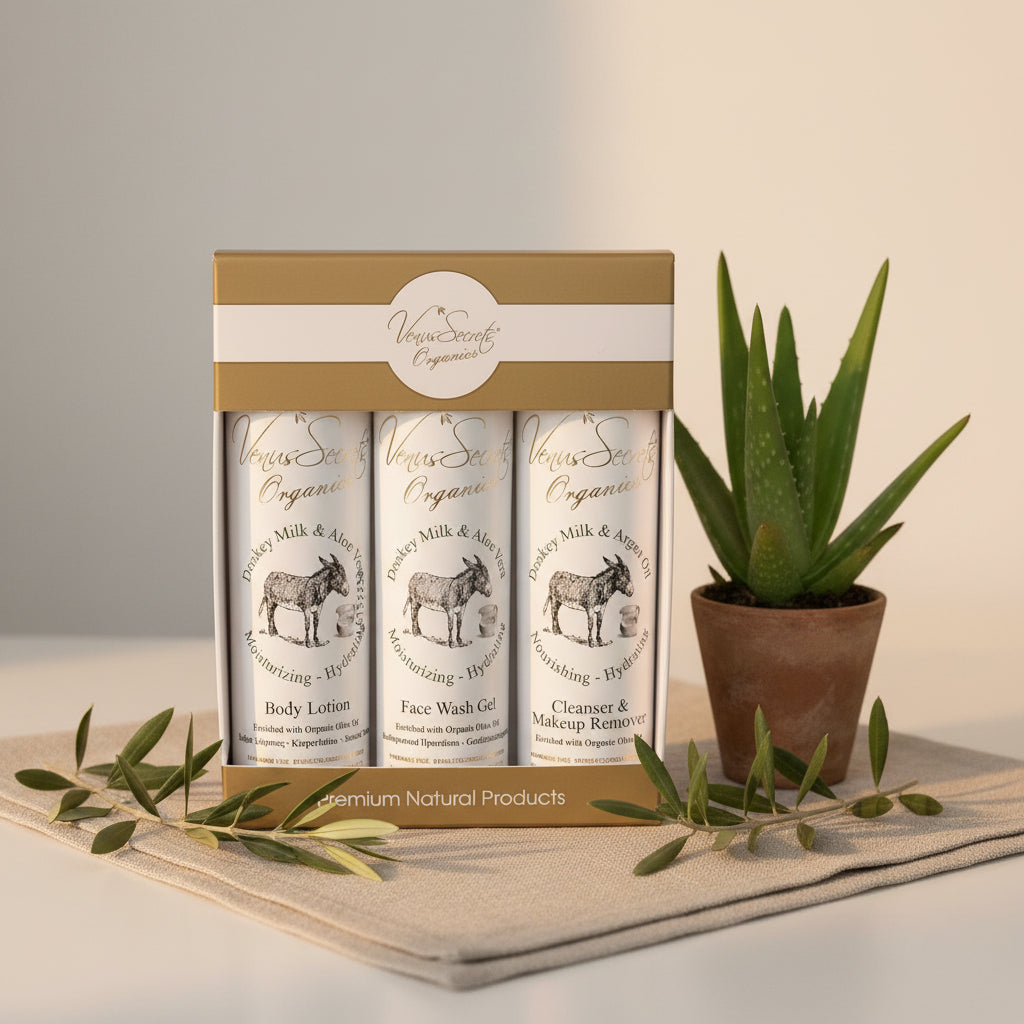 Donkey Milk set - Body Lotion - Face Wash Gel - Cleanser & Makeup Remover (3 x 100 ML)