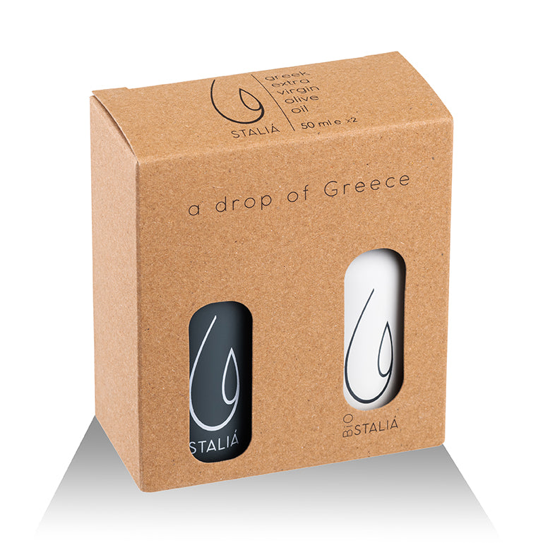 Giftset - Premium extra vierge olijfolie - 2 x 50 ml (grijs & wit)