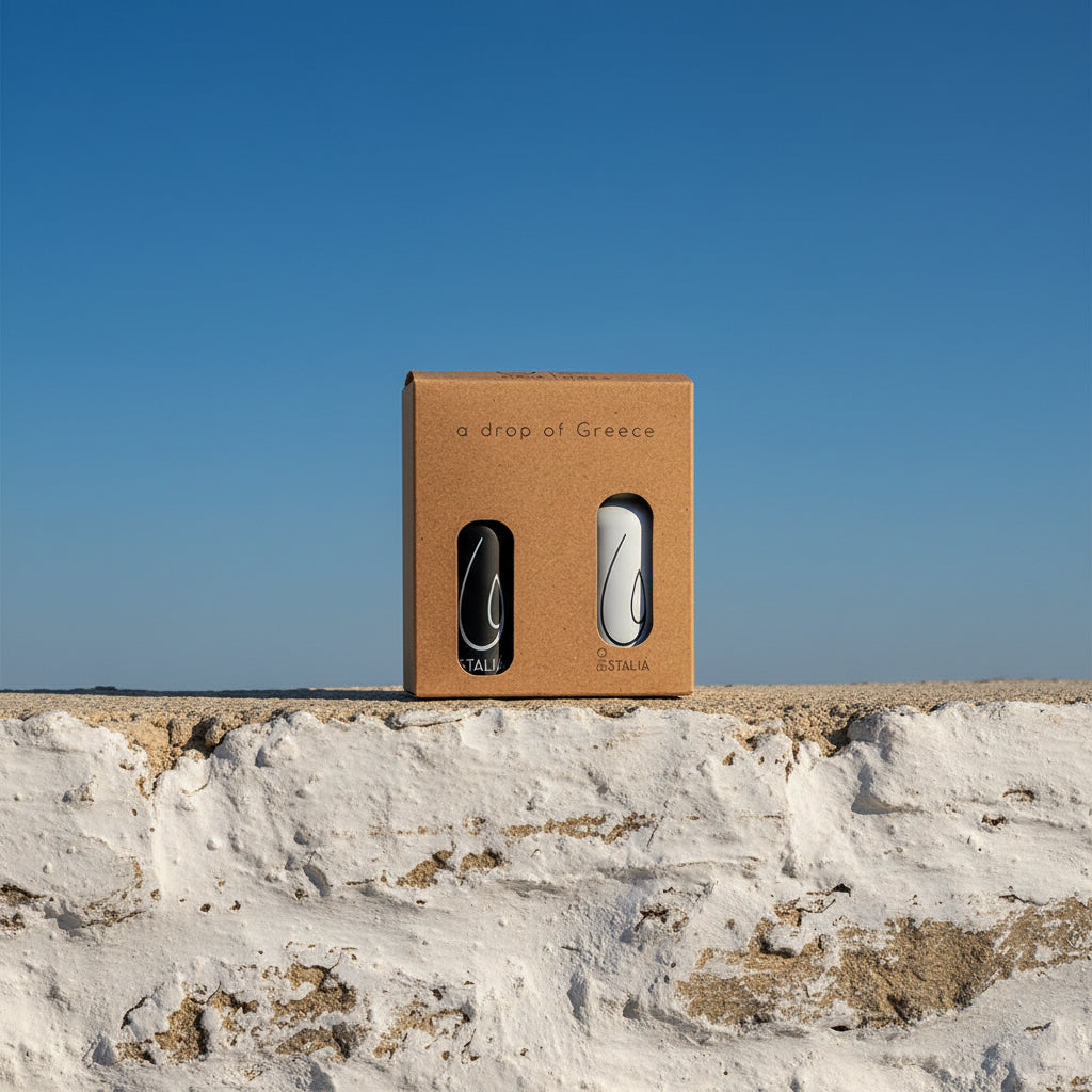 Giftset - Premium extra vierge olijfolie - 2 x 50 ml (grijs & wit)