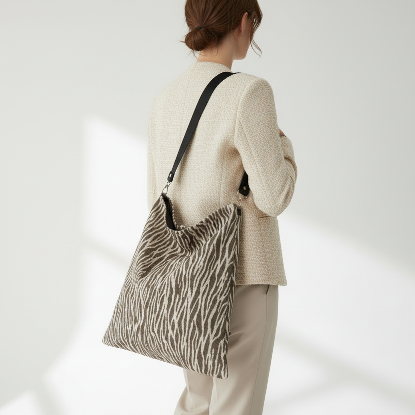 Schoudertas met bruin-wit patroon